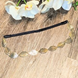 Gold Leaf and Faux Black Leather Headband